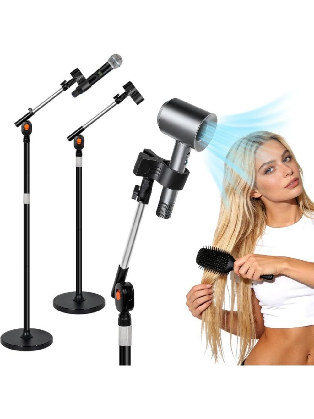 Adjustable Hands-Free Hair Dryer Stand 23.6ā63" with Heavy Base for Stability